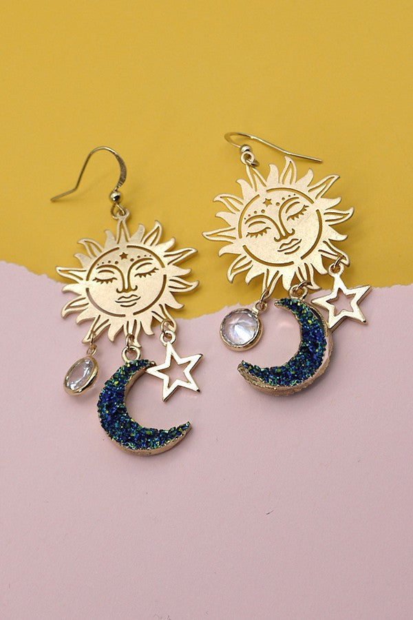 SUN MOON STAR CZ DROP EARRINGS | 80E070