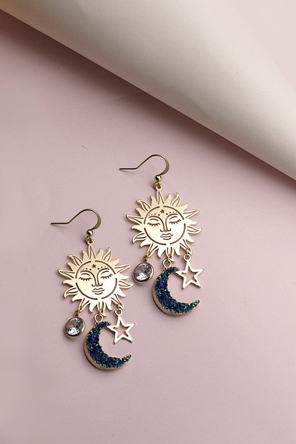 SUN MOON STAR CZ DROP EARRINGS | 80E070