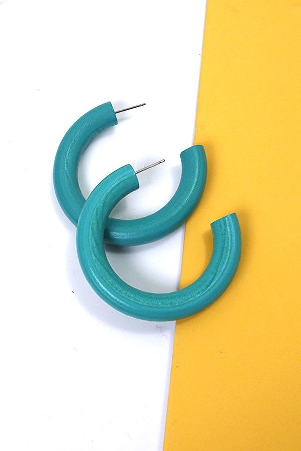 COLORFUL WOOD HOOP EARRINGS | 31E23585