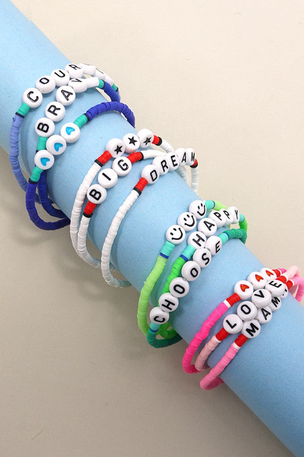 TRIO HEISHI SILICONE DISC BEAD WORD BRACELET SET 10B3011725