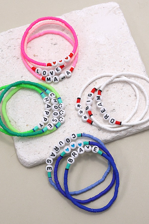TRIO HEISHI SILICONE DISC BEAD WORD BRACELET SET 10B3011725