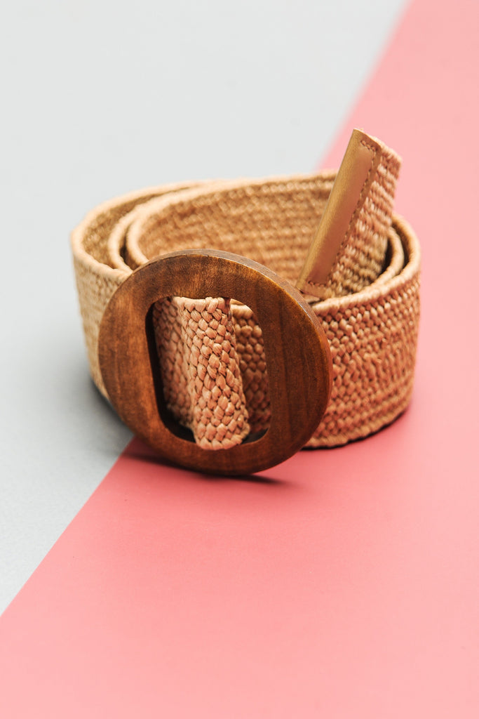 WOODEN BUCKLE RATTAN STRETCH WAIST BELT | 40BT620