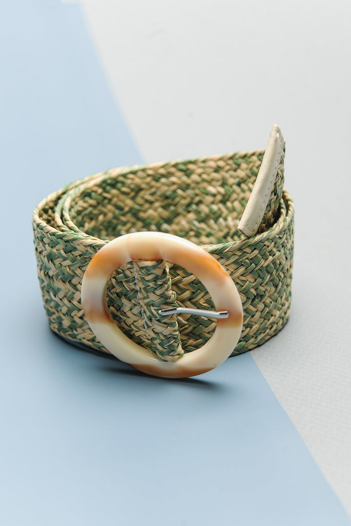 MARBLE BUCKLE MULTI COLOR RATTAN WAIST BELT | 40BT621