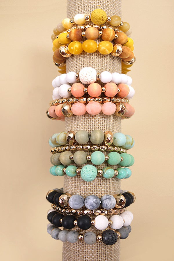 WOOD GLASS CCB 4 ROW STRETCH BRACELET SET 10B3031005