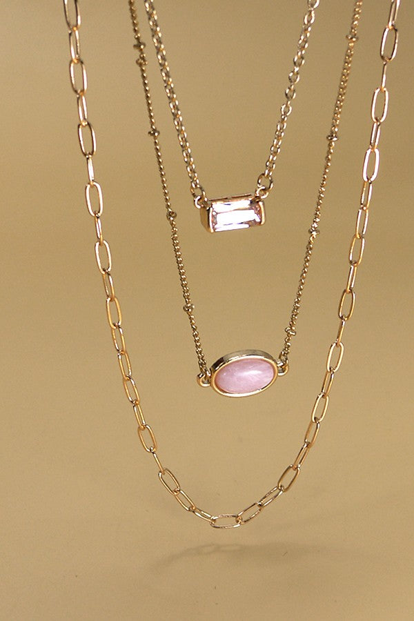 STONE CUBIC MULTI LAYER CHAIN NECKLCE | 10N3032413