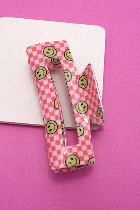 JUMBO CHECKER SMILEY HAIR CLAW CLIPS | 40H604