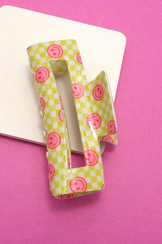 JUMBO CHECKER SMILEY HAIR CLAW CLIPS | 40H604