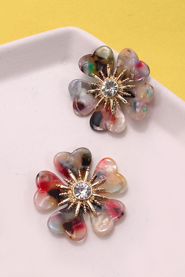 RESIN RHINESTONE FLOWER STUD EARRINGS| 80E735