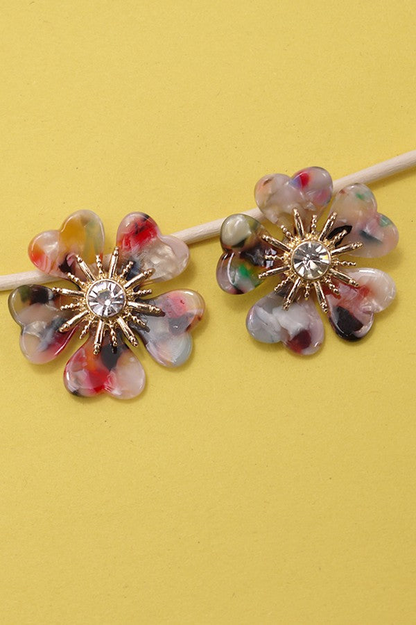 RESIN RHINESTONE FLOWER STUD EARRINGS| 80E735