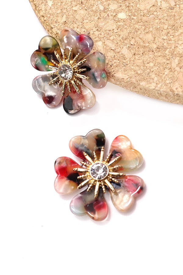 RESIN RHINESTONE FLOWER STUD EARRINGS| 80E735