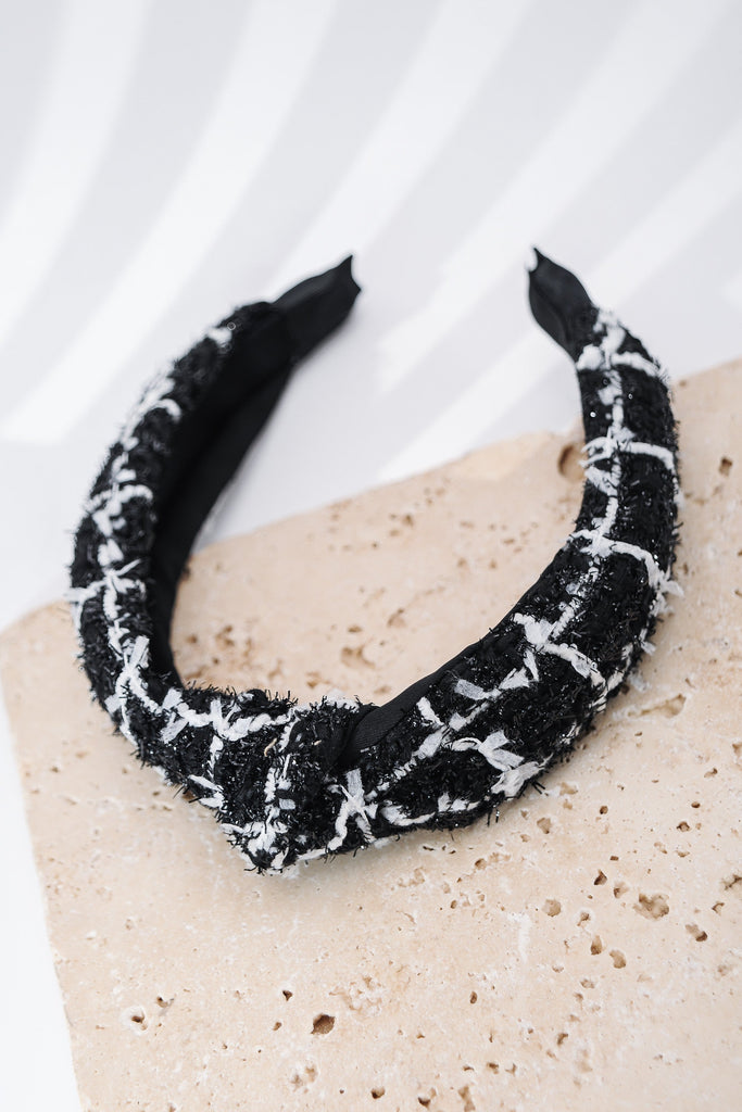 TWEED CHECKER WIDE KNOTTED HEADBAND | 40HB129