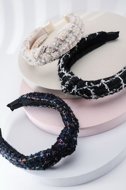 TWEED CHECKER WIDE KNOTTED HEADBAND | 40HB129