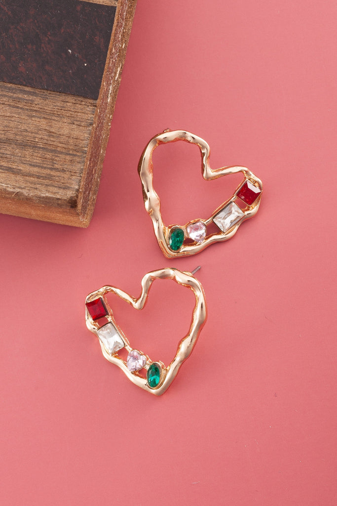 X-MAS GOLD RHINESTONE HEART EARRINGS | 10E3051936