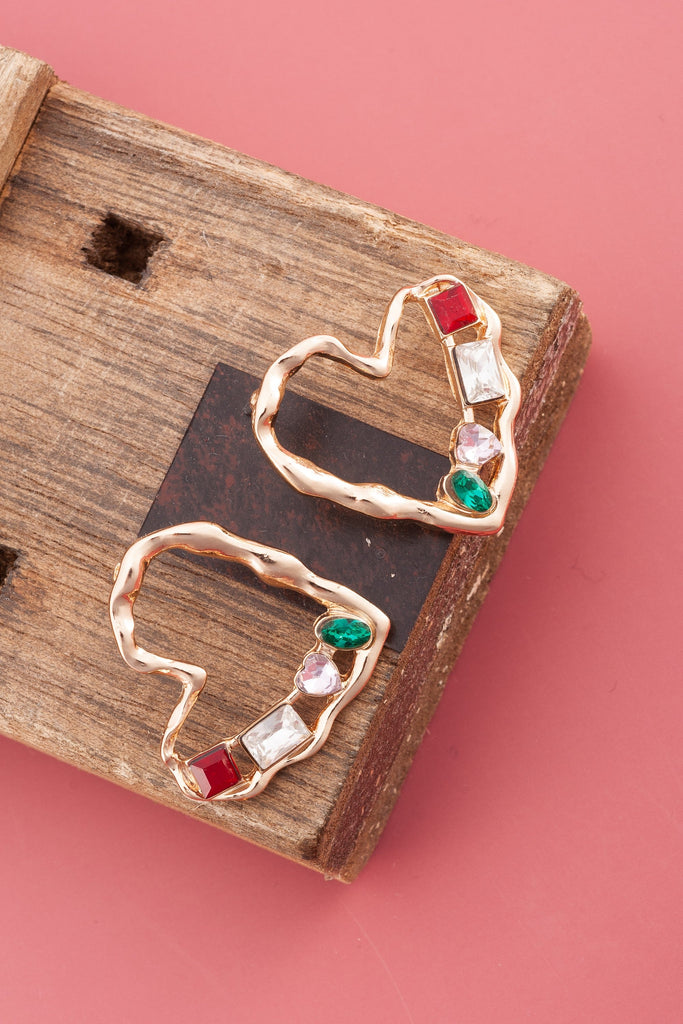 X-MAS GOLD RHINESTONE HEART EARRINGS | 10E3051936