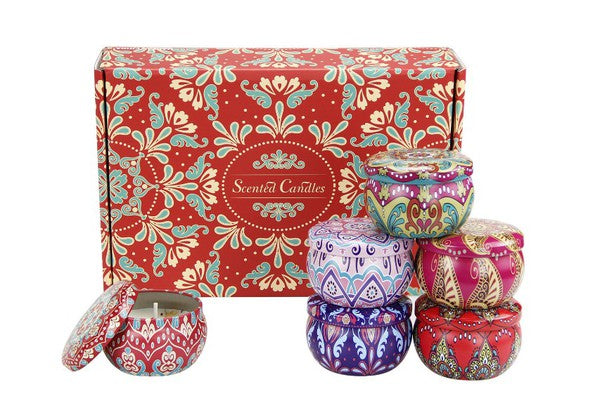 CANDLE NATURAL SOY AROMATHERAPY 6PC SET TIN | 90C101