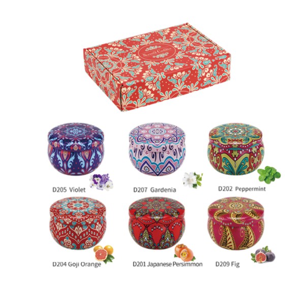 CANDLE NATURAL SOY AROMATHERAPY 6PC SET TIN | 90C101