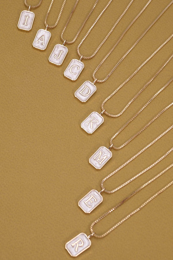 MONOGRAM INITIAL RECTANGLE PEARLY CHARM NECKLACE | 80N181