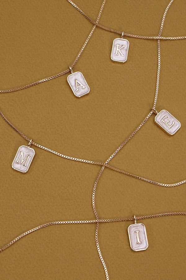 MONOGRAM INITIAL RECTANGLE PEARLY CHARM NECKLACE | 80N181