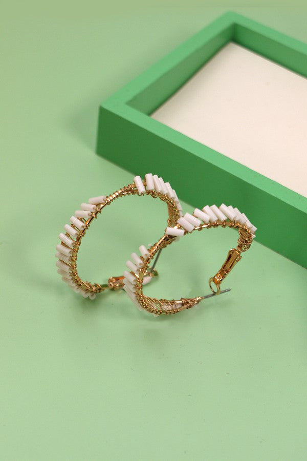 TWIST GLASS SEED BEAD WIRE HOOP EARRINGS | 10E3060155