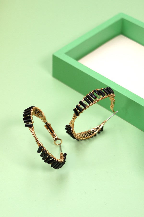 TWIST GLASS SEED BEAD WIRE HOOP EARRINGS | 10E3060155