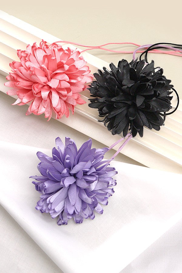 ROSETTE CHIFFON FLOWER FAUX LEATHER WRAP NECKLACE | 40N306