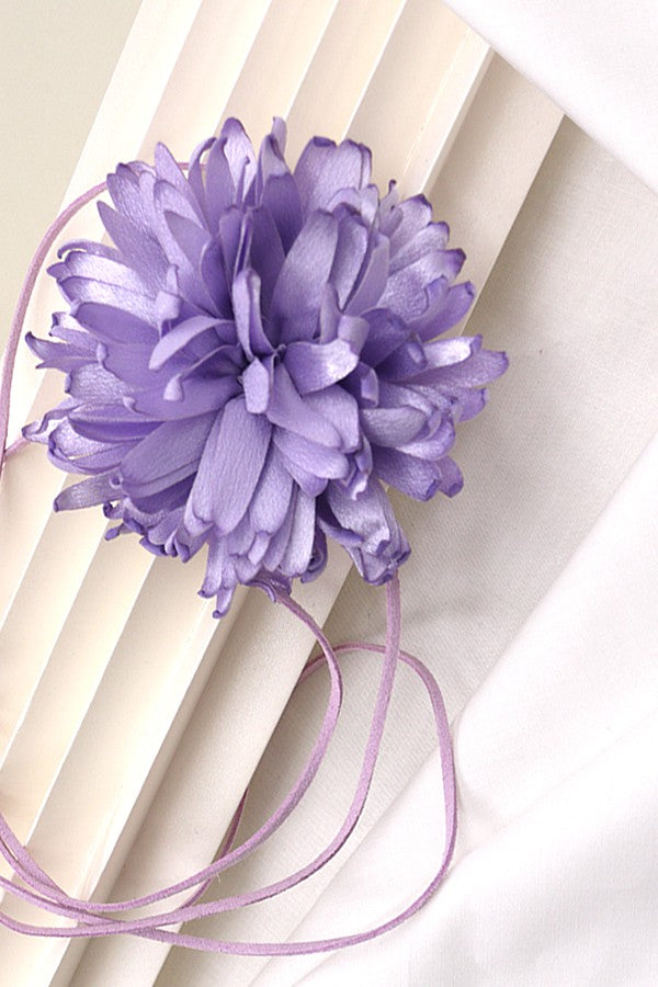 ROSETTE CHIFFON FLOWER FAUX LEATHER WRAP NECKLACE | 40N306