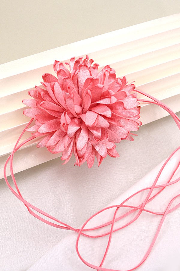 ROSETTE CHIFFON FLOWER FAUX LEATHER WRAP NECKLACE | 40N306