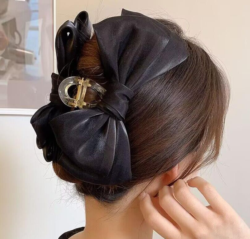 LARGE CHIFFON DOUBLE RIBBON BOW HAIR CLAW CLIPS | 40H627