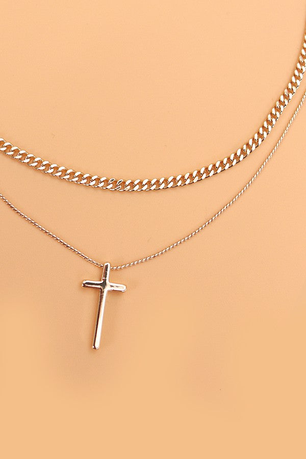 DOUBLE LAYER CROSS NECKLACE | 80N194