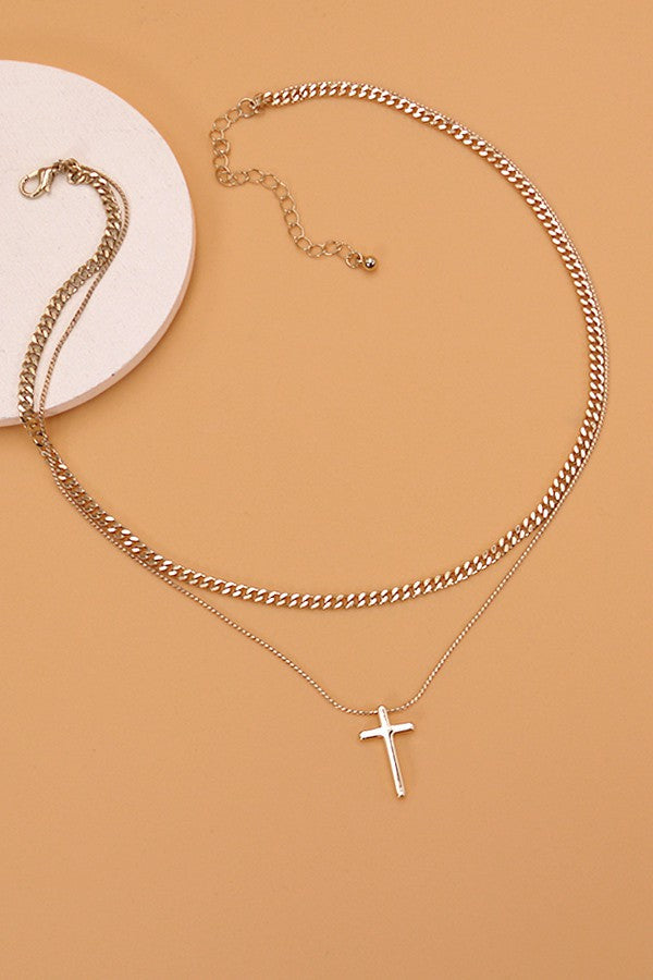 DOUBLE LAYER CROSS NECKLACE | 80N194