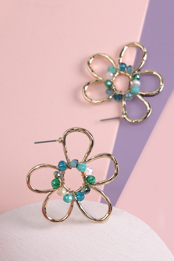 SEED BEAD GOLD FLOWERN SHAPE EARRINGS | 80E1223