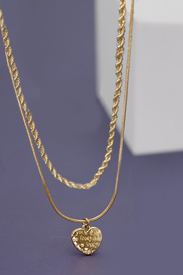 DOUBLE ROW HEART I LOVE YOU WORD NECKLACE | 10N3063002