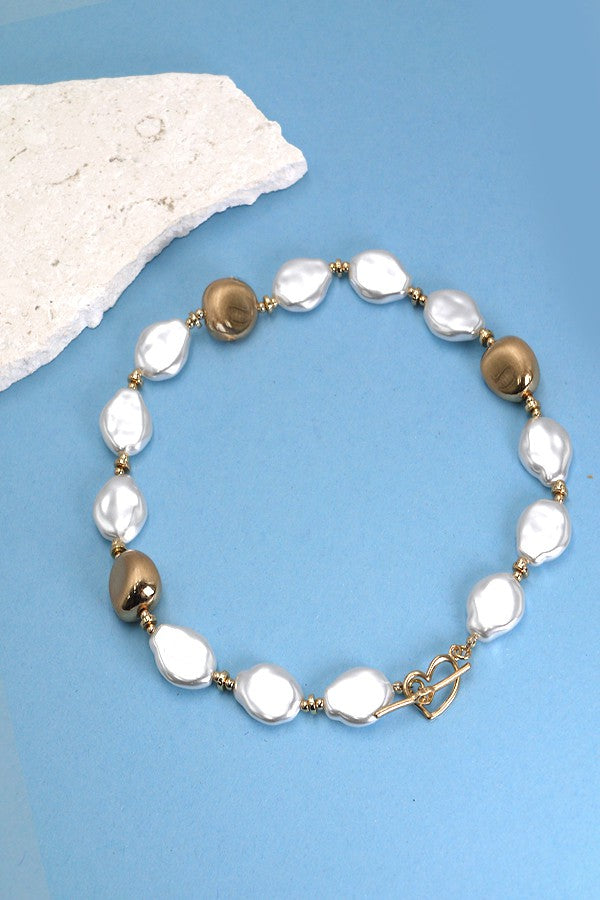 PEARL METAL MIX BEADED HEART TOGGLE NECKLACE | 10N3072927