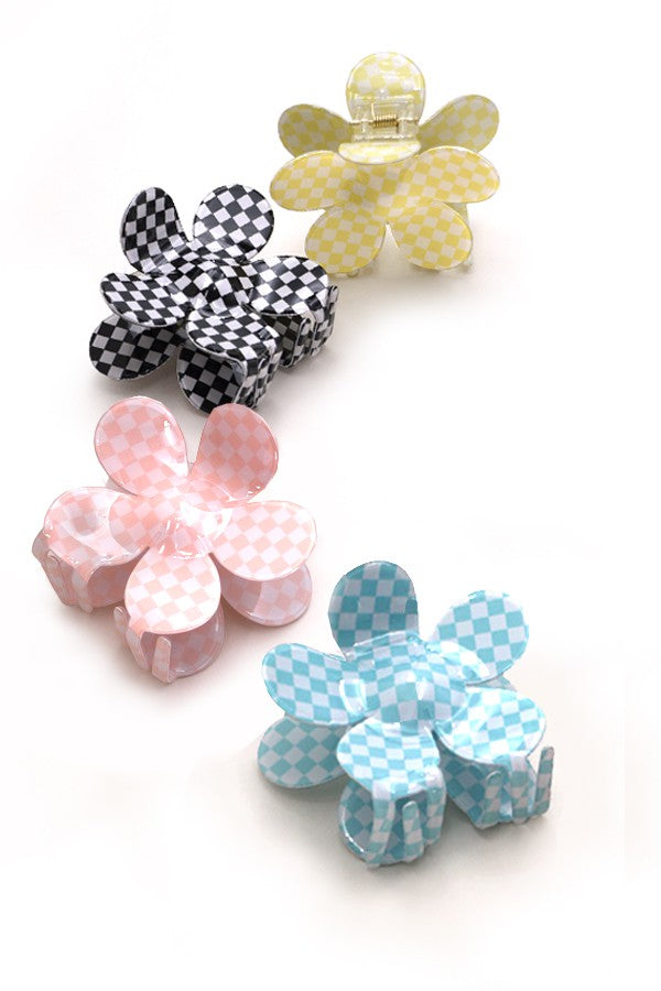 JUMBO CHECKER FLOWER HAIR CLAW CLIP | 40H644