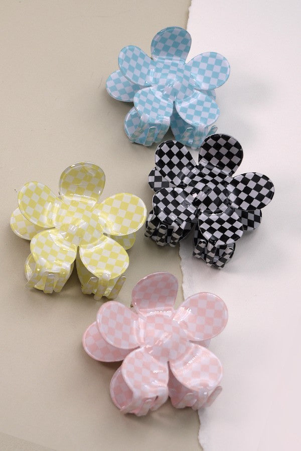 JUMBO CHECKER FLOWER HAIR CLAW CLIP | 40H644