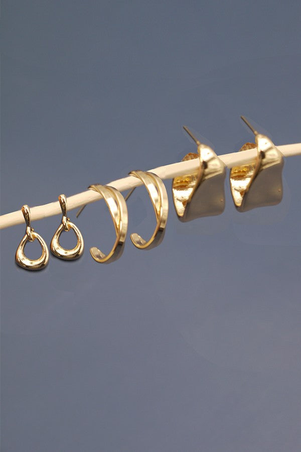 HUGGIE HAMMERD TWISTED TRIO EARRINGS | 80E1684