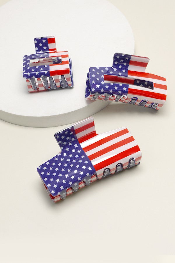 USA FLAG PRINT JULY 4TH HAIR CLAW CLIPS SET OF 3 | 40H686