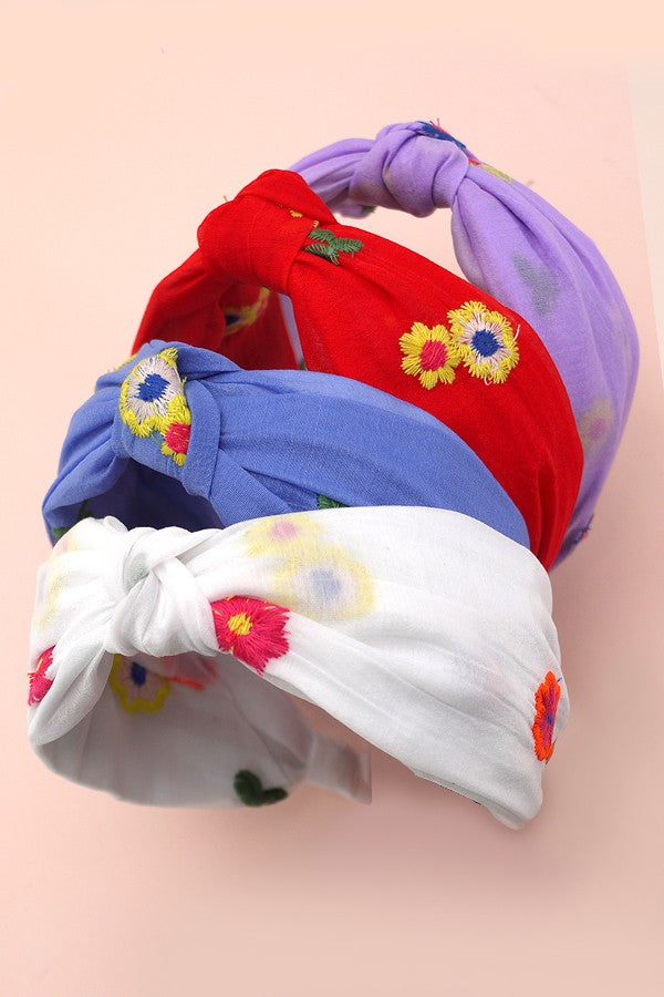 COLORFUL FLORAL EMBROIDERY KNOTTED HAIR BAND | 40HB137
