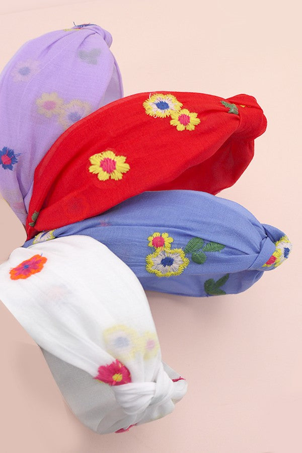 COLORFUL FLORAL EMBROIDERY KNOTTED HAIR BAND | 40HB137