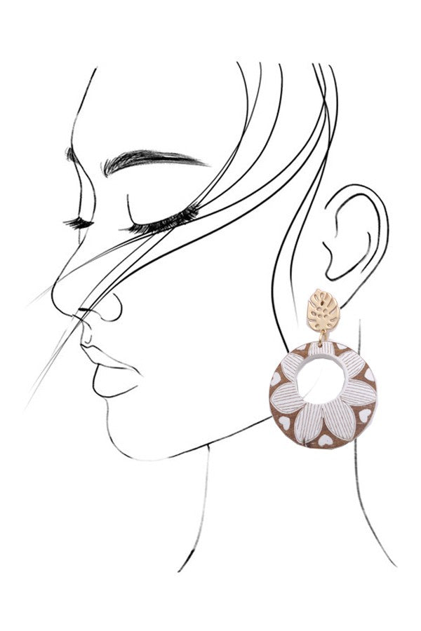 MATTE GOLD LEAF FLOWER PRINT EARRINGS | 80E1895