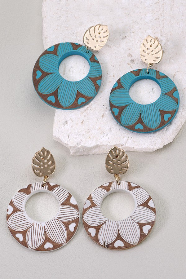 MATTE GOLD LEAF FLOWER PRINT EARRINGS | 80E1895