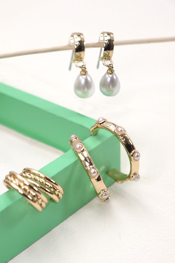 TRIO HOOP PEARL EARRINGS | 80E1921