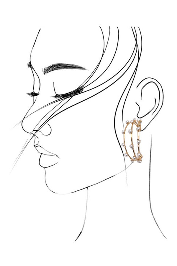 TRIPLE ROW WIRE PEARL HOOP EARRINGS | 31E03785