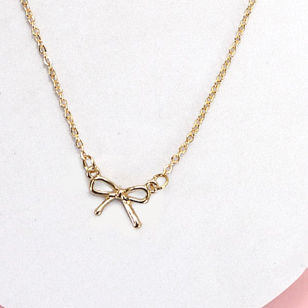 MINI GOLD BOW CHARM NECKLACE | 80N346