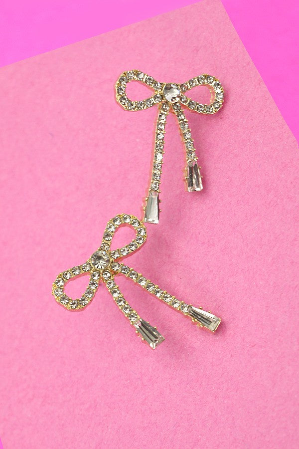 RHINESTONE BOW DROP EARRING | 80E2433