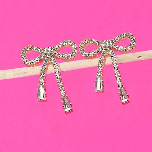 RHINESTONE BOW DROP EARRING | 80E2433