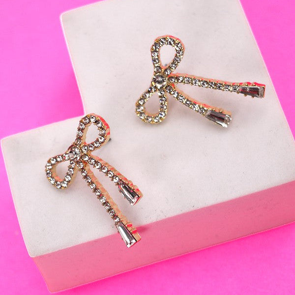 RHINESTONE BOW DROP EARRING | 80E2433
