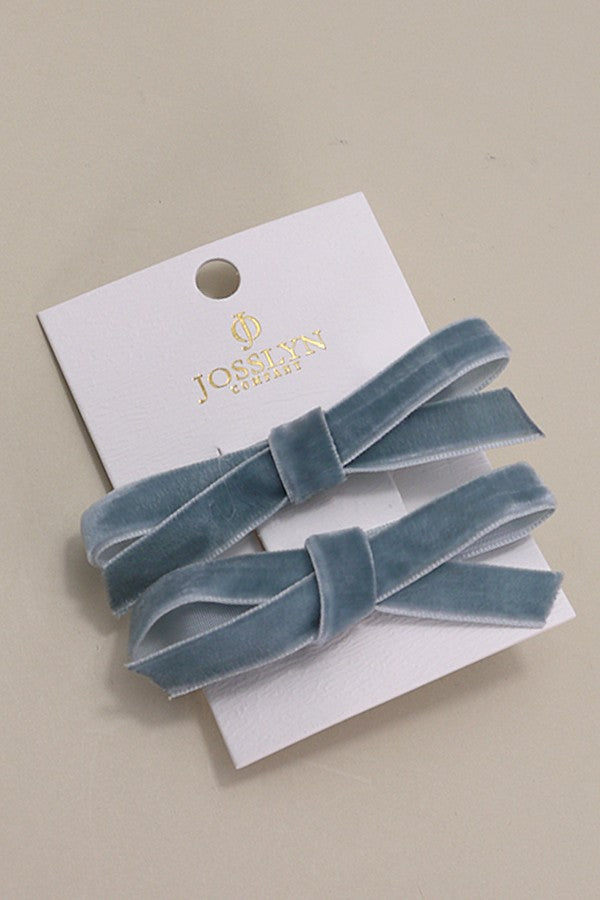 VELVET RIBBON BOW HAIR CLIPS PAIR 2PC SET | 40H745