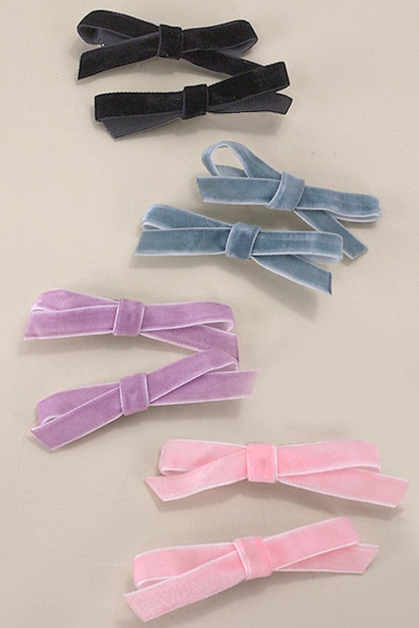 VELVET RIBBON BOW HAIR CLIPS PAIR 2PC SET | 40H745
