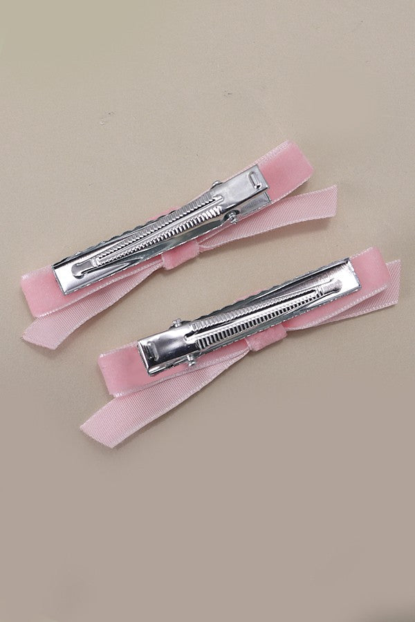 VELVET RIBBON BOW HAIR CLIPS PAIR 2PC SET | 40H745